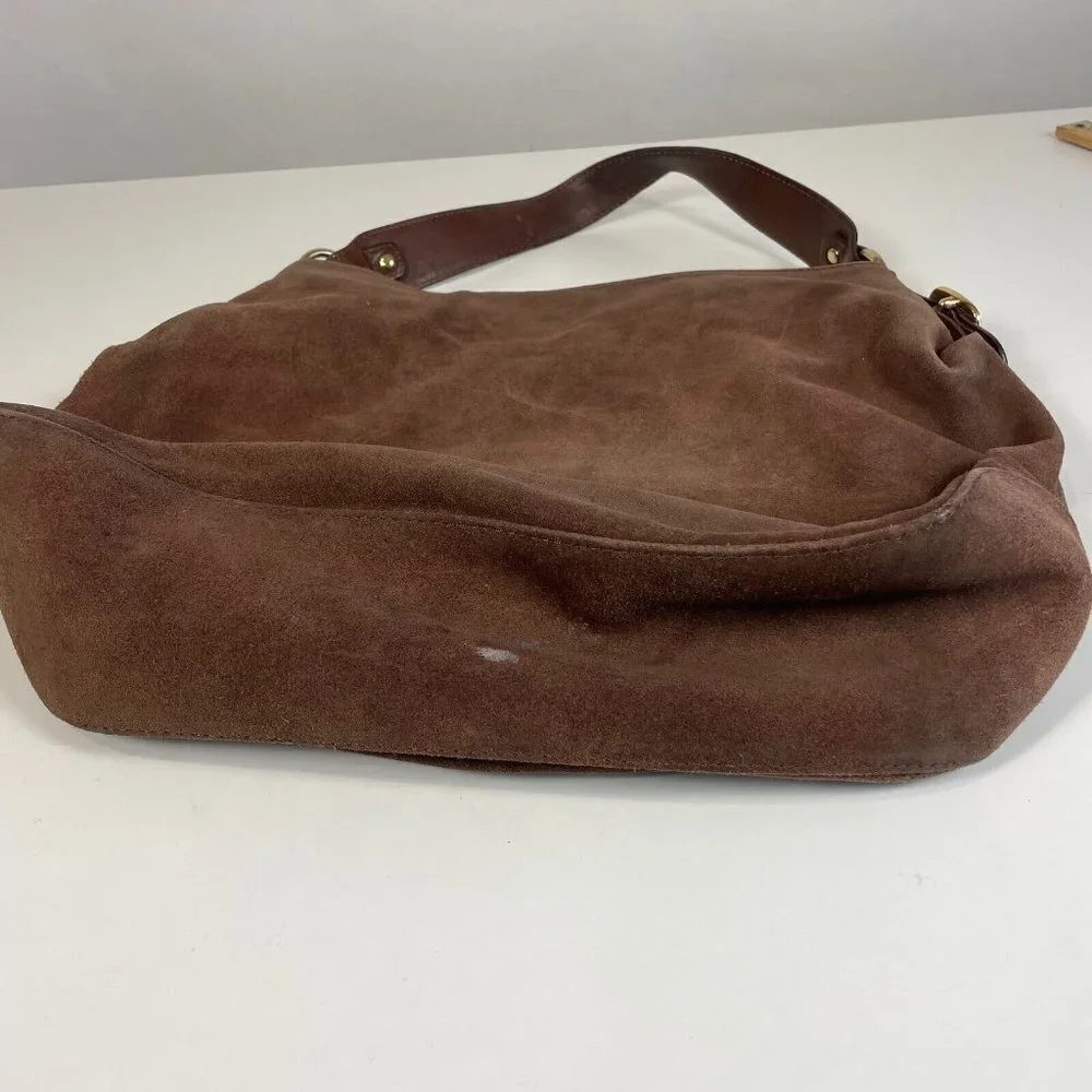Michael Kors Hudson Downtown Suede‎ Hobo Bag Purse Brown Lined Gold Buckle